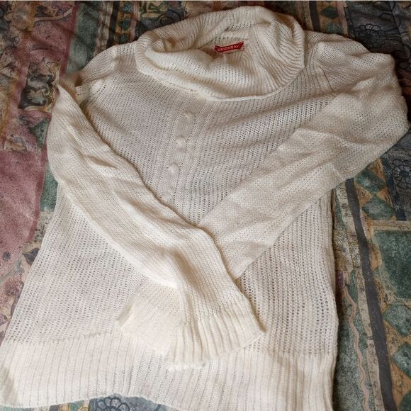 Unionbay L White Ramie Acrylic Sheer Knit Cable Lslvs CowlNeck Women's Sweater. - Picture 2 of 8